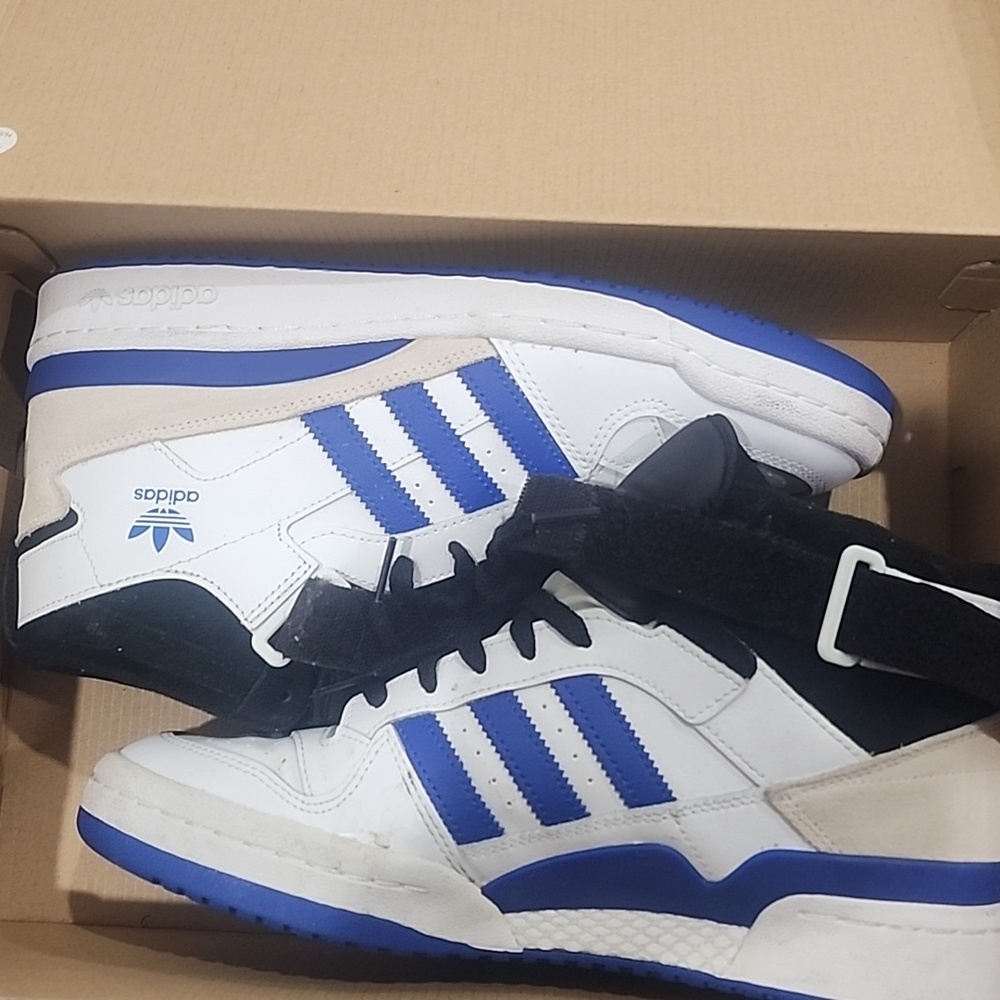 Adidas Men's White, Blue, and Black Sneakers